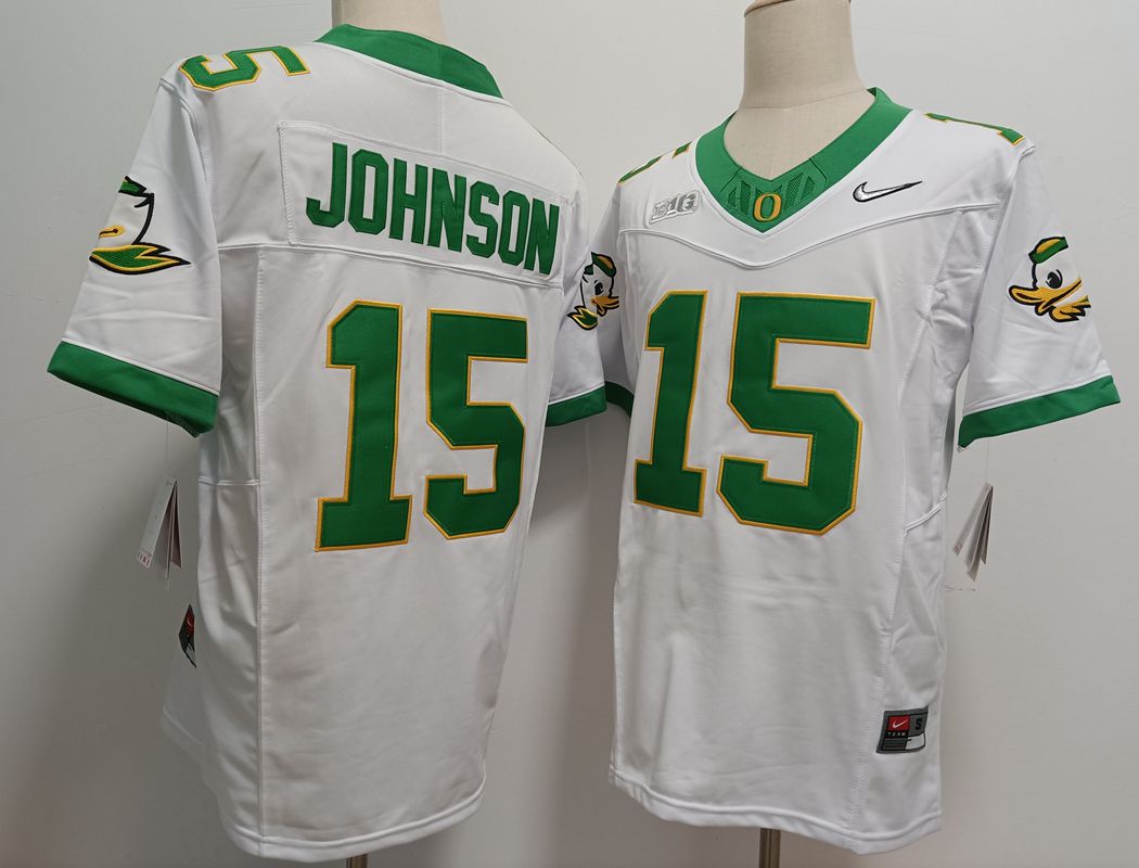 Men Oregon Ducks #15 Johnson White Nike 2025 NCAA Jersey